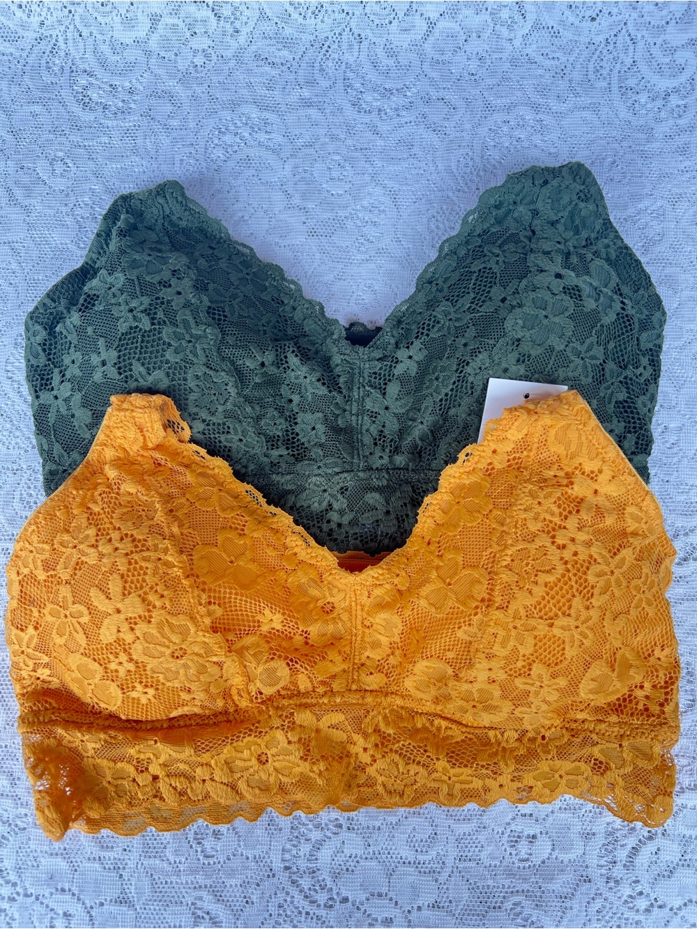 Lace Bralette Set - Forest Green &  Yellow size medium